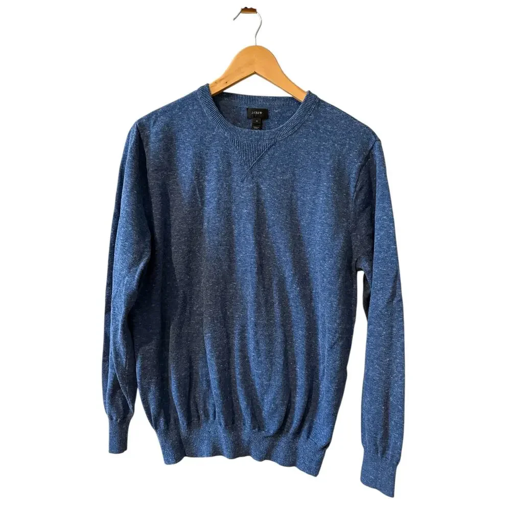 J Crew Lightweight Heathered Blue Cotton Crewneck Sweater M